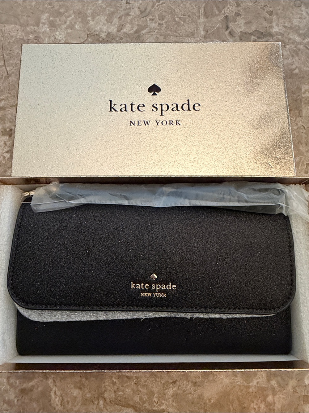 kate spade NWT Black Leather Wallet Wristlet with Gold Logo NIB - Picture 5 of 17